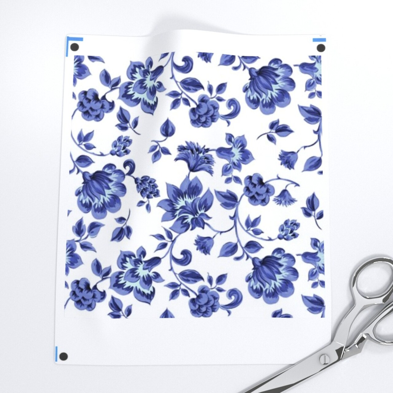Simple Blue Flower Traditional Vintage Flowers And White Chintz Custom Printed Fabric by Spoonflower Various Fabrics by the Yard or Fat Quarter